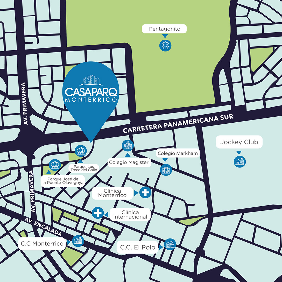 mapa Departamentos venta en Surco Casaparq Monterrico